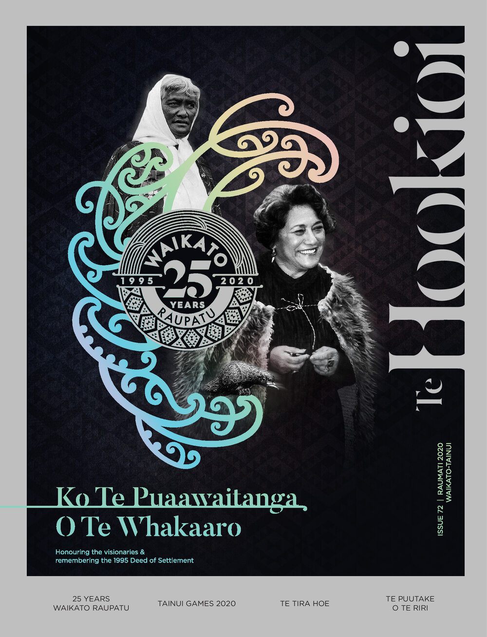 Te Hookioi. Waikato Raupatu, 25 years. Ko te Puaawaitanga o te Whakaaro, honouring the visionaries and remembering the 1995 Deed of Settlement.  Tainui games 2000. Te Tira Hoe, Te Puutake o te Riri. Issue 72