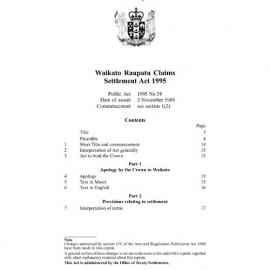 Waikato Raupatu Claims Settlement Act 1995. Print version as at 23 May 2008