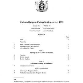 Waikato Raupatu Claims Settlement Act 1995. Print version as at 28 October 2021